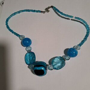 blue funky chunk necklace with metal clasp